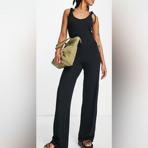 Topshop Black Tie Ribbed Jumpsuit‎ XS- NWT